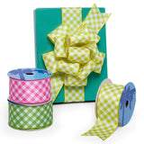 Bright Gingham Wired Ribbon 2 1/2 '' x 10 yd Blue Color 1 / ROLL