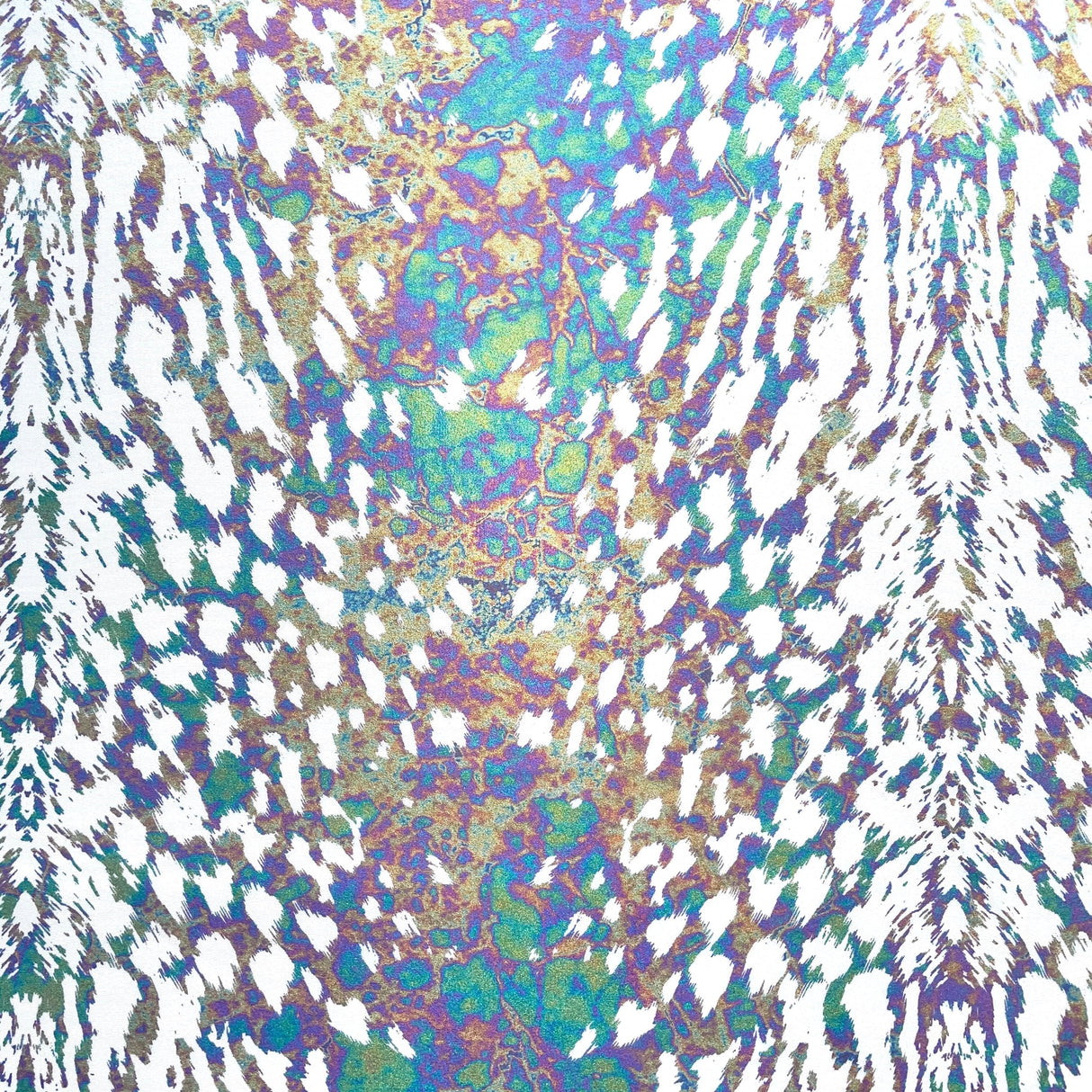 Naga Foil Printed Nylon Spandex Fabric - Reptile Print, Distressed Rainbow Foiling, 56" Width (1 Yard)