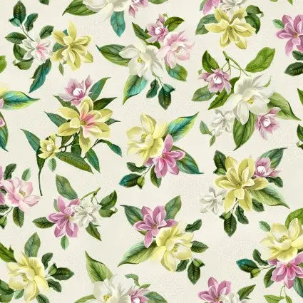 Cotton Wideback Fabric Natural Cream Lanai Floral 108"