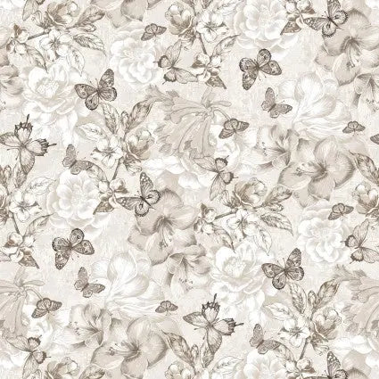 Cotton Quilt Back Fabric Natural Butterfly Floral 108" Wide
