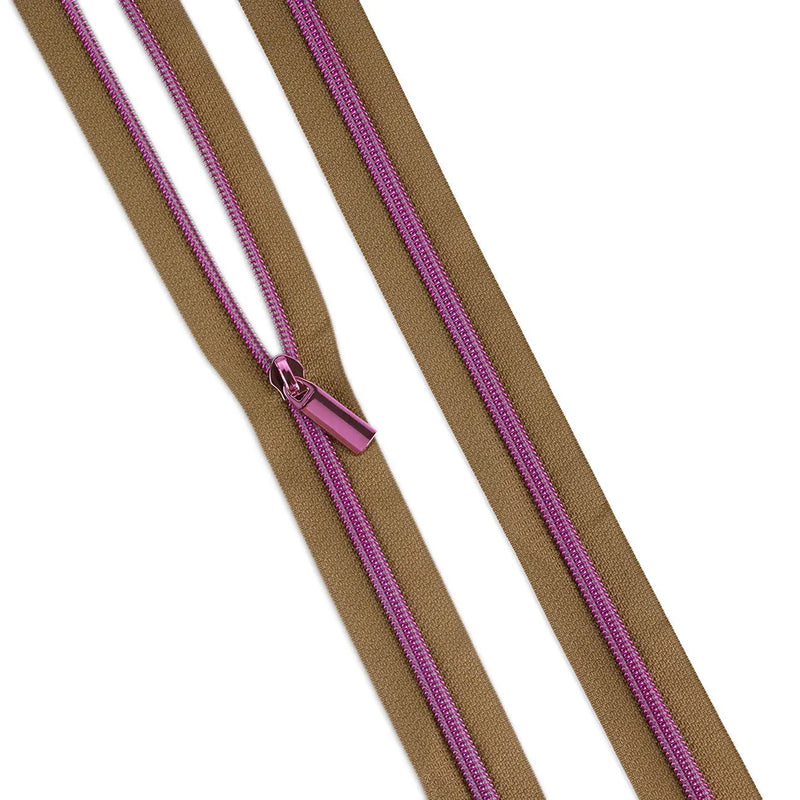 Nylon Coil Zipper by the Yard Natural #5 Tula Pink 3 Yards 9 Pulls Tan Pink