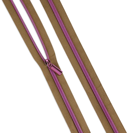 Nylon Coil Zipper by the Yard Natural #5 Tula Pink 3 Yards 9 Pulls Tan Pink