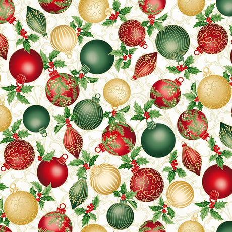 Quilting Cotton Christmas Splendor Natural/Gold Metallic Hoffman Fabrics