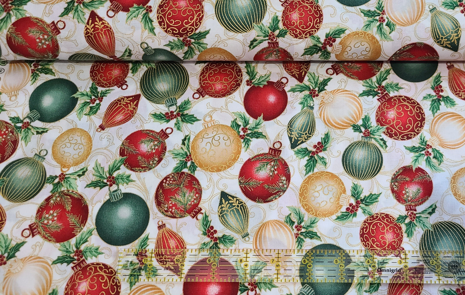 Quilting Cotton Christmas Splendor Natural/Gold Metallic Hoffman Fabrics