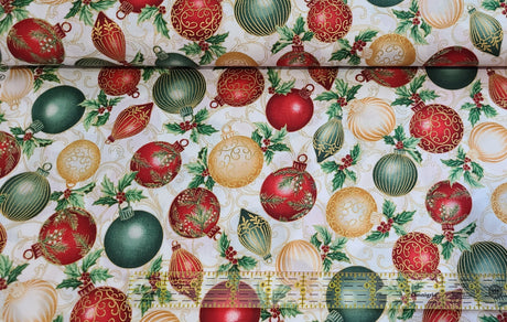 Quilting Cotton Christmas Splendor Natural/Gold Metallic Hoffman Fabrics