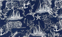 Quilting Cotton Nautical Map Navy White 100% Cotton By the Yard