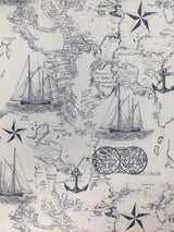 Quilting Cotton Nautical Map Navy White 100% Cotton By the Yard