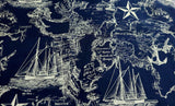 Quilting Cotton Nautical Map Navy White 100% Cotton By the Yard