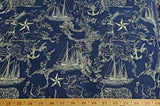 Quilting Cotton Nautical Map Navy White 100% Cotton By the Yard