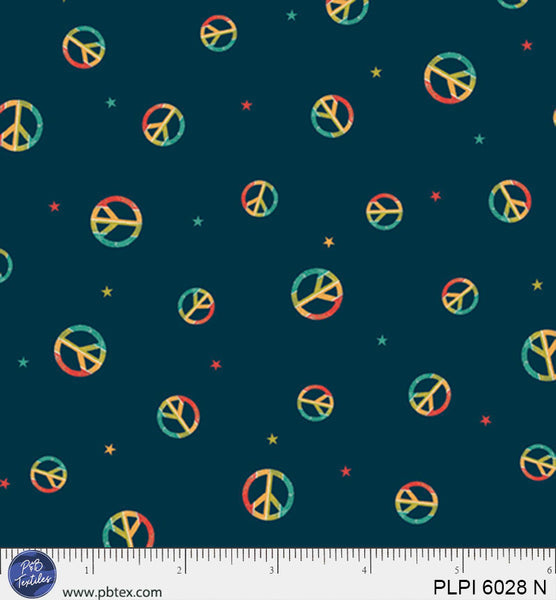 Cotton Fabric Navy Blue Rainbow Peace Symbol Peace, Love, Pickleball 44/45"