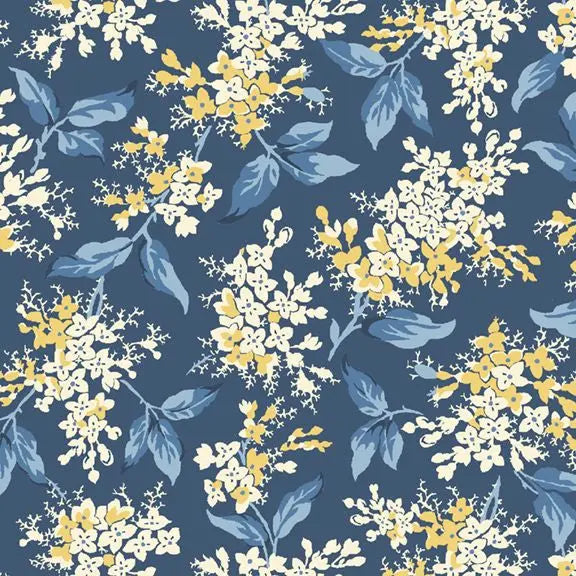 Cotton Fabric Navy Floral Branches Wideback 108/110"