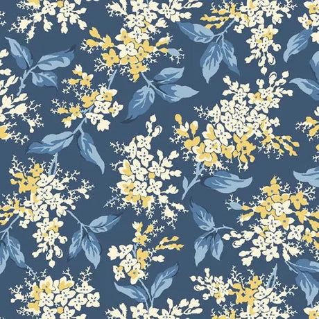 Cotton Fabric Navy Floral Branches Wideback 108/110"