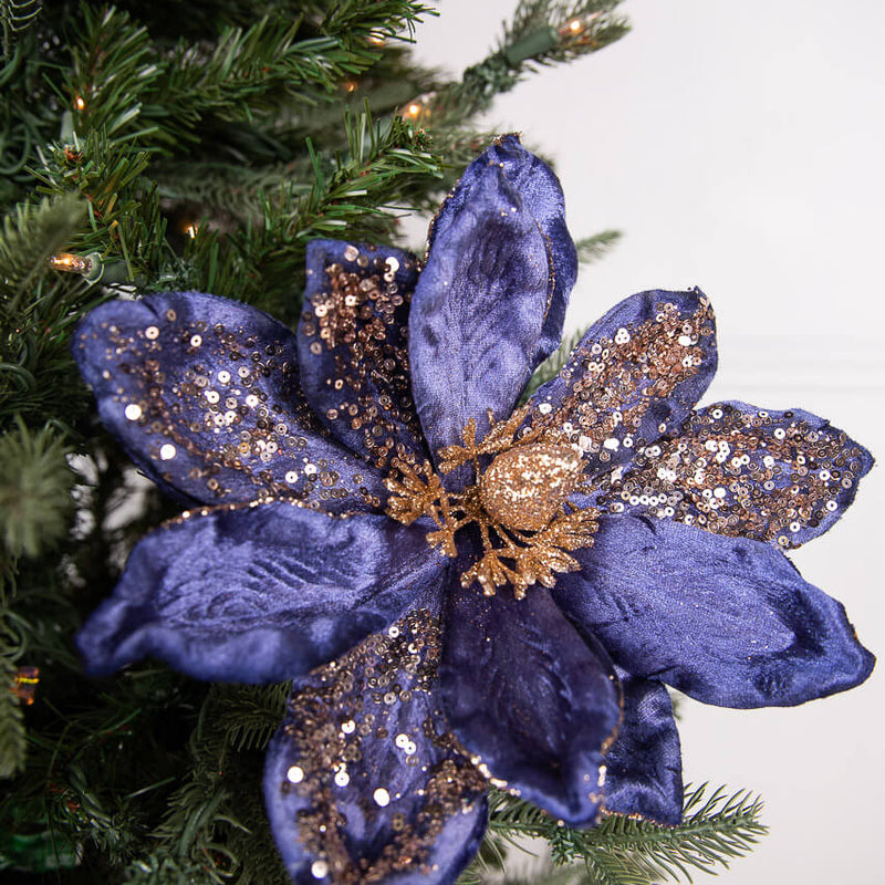 24” x 11" Magnolia Stem - Midnight Blue with Gold Glitter
