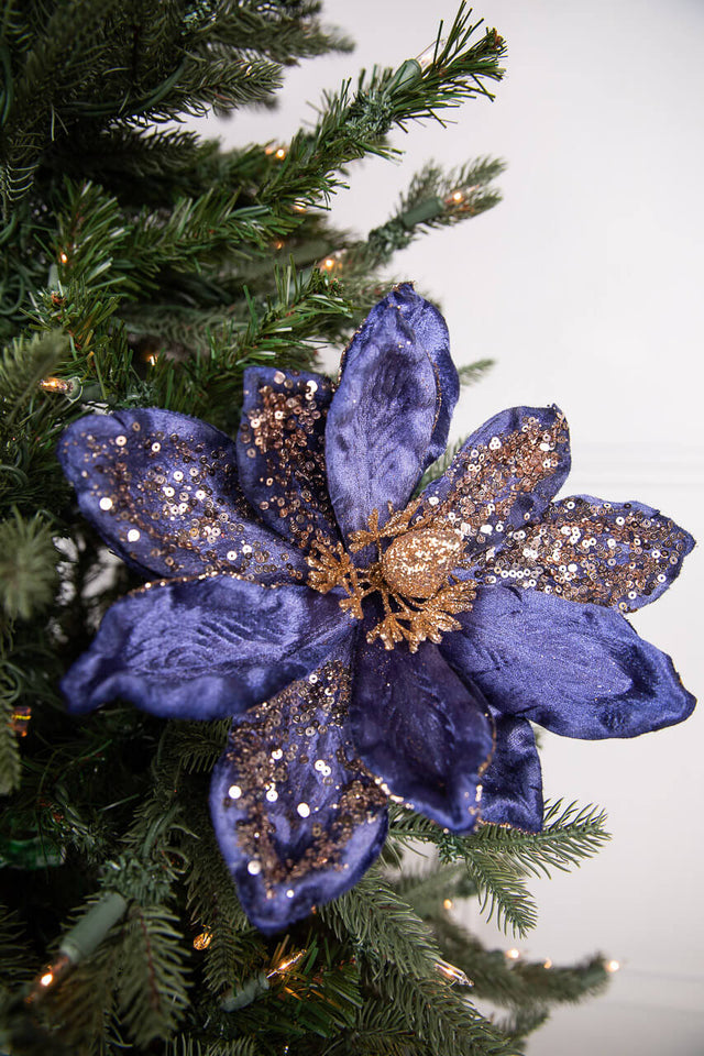 24” x 11" Magnolia Stem - Midnight Blue with Gold Glitter