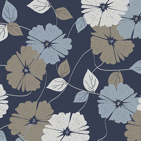 Cotton Floral Vine Fabric Navy 43/44"