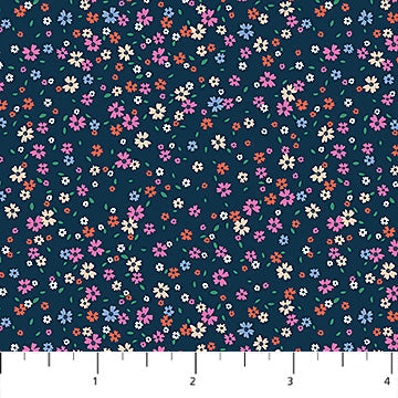 Cotton Fabric Navy Petal Drift Pocket Posies 44/45" Wide