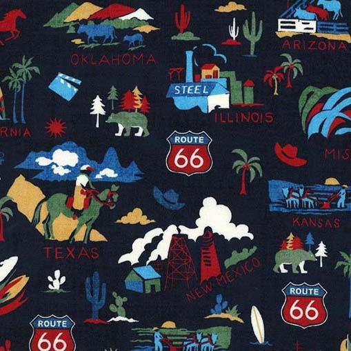 Cotton Route 66 Fabric Navy 44/45"