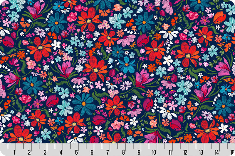 Navy Whispering Blooms Quilting Cuddle Fabric
