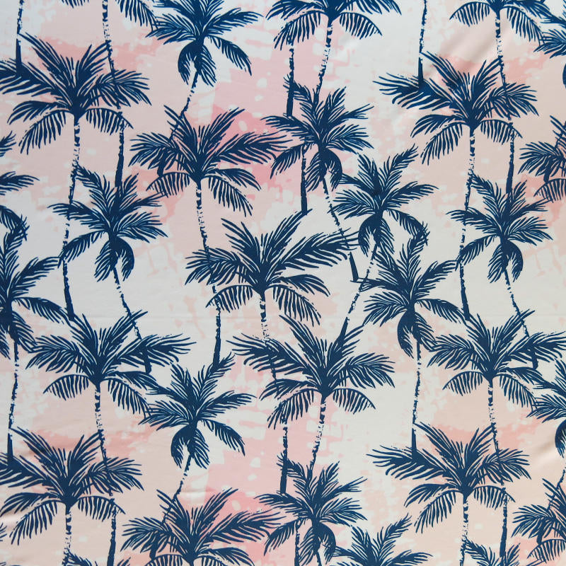 Swim Knit Navy Palm Trees on Pink Tie Dye
