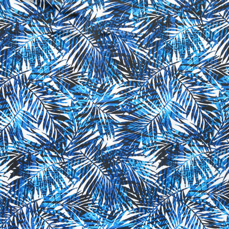 Nylon Spandex Swimsuit Fabric Navy Palms on White