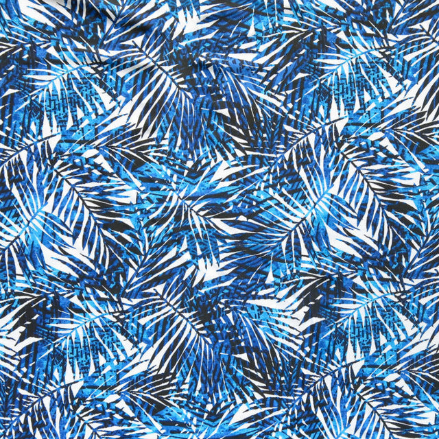 Nylon Spandex Swimsuit Fabric Navy Palms on White