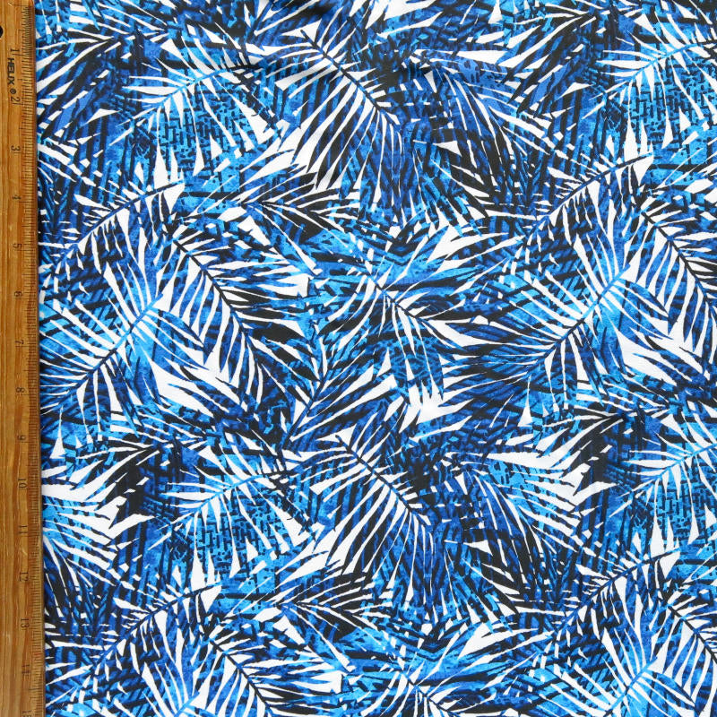 Nylon Spandex Swimsuit Fabric Navy Palms on White