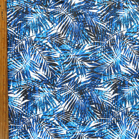 Nylon Spandex Swimsuit Fabric Navy Palms on White