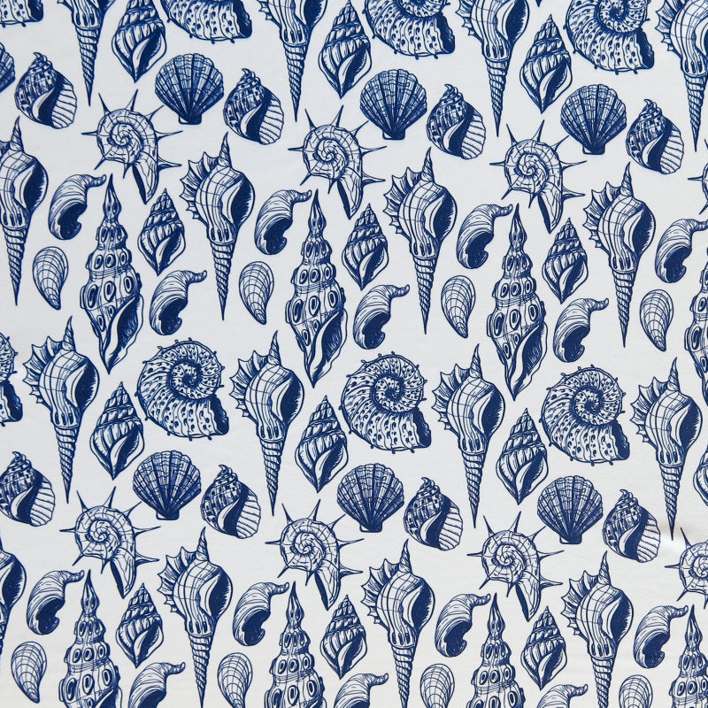 Poly Spandex Swim Knit Navy Seashells on White