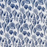 Poly Spandex Swim Knit Navy Seashells on White