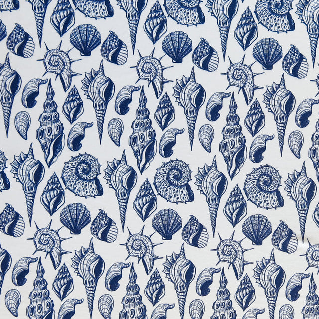 Poly Spandex Swim Knit Navy Seashells on White
