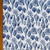 Poly Spandex Swim Knit Navy Seashells on White
