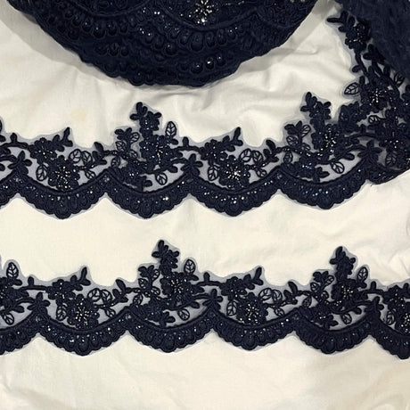 Beaded Corded Floral Lace Trim 4" Wide