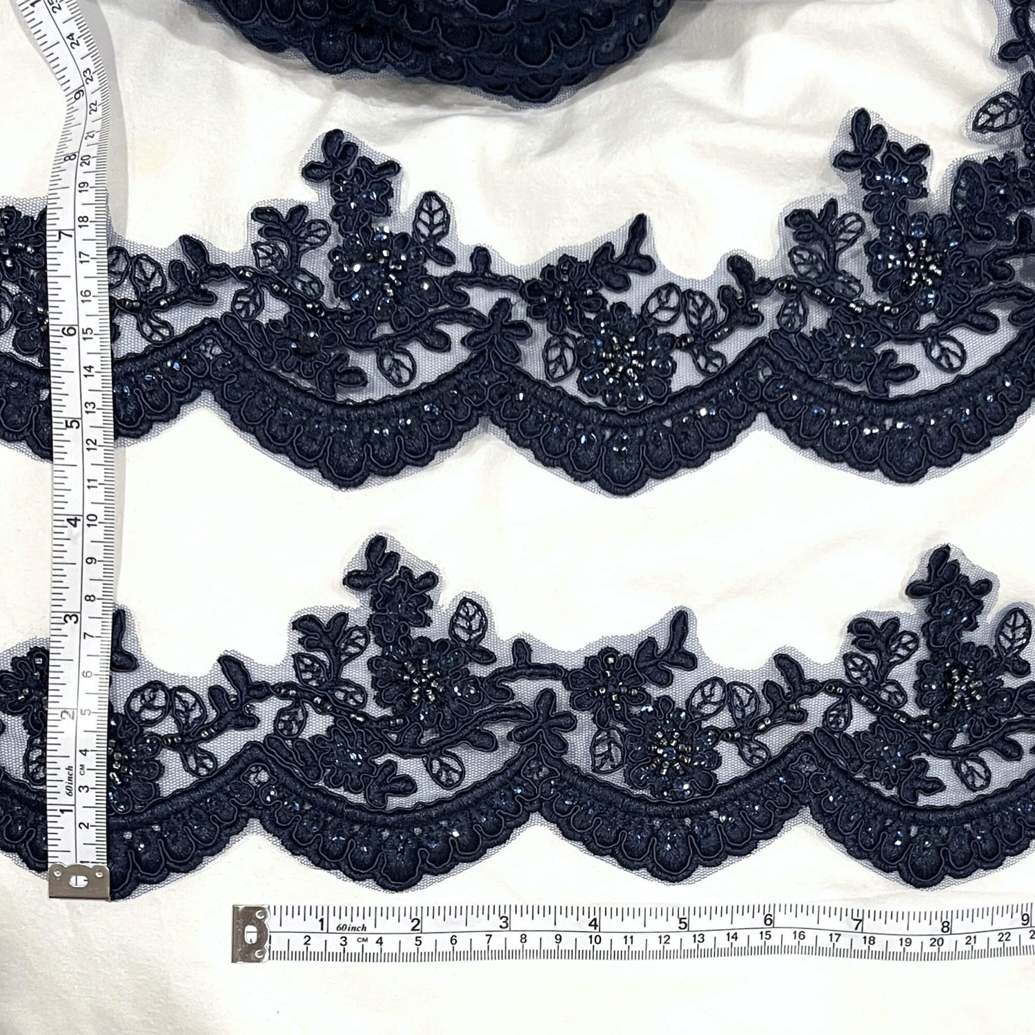Embroidered Floral Beaded Lace Trim