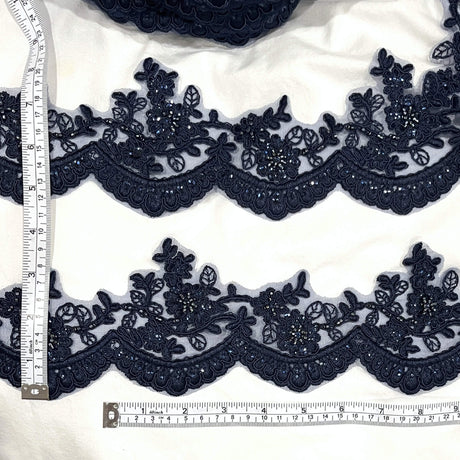 Embroidered Floral Beaded Lace Trim