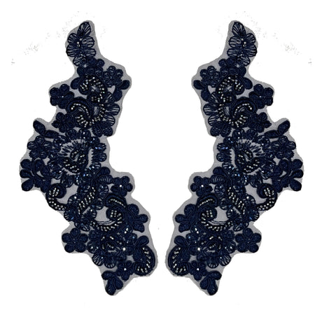 Beaded Corded Floral Lace Applique Pair