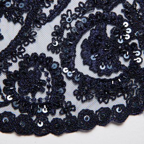 1 Yard Tulle Lace Fabric Embroidered with Sequins and Intricate Floral Pattern, 52" Wide