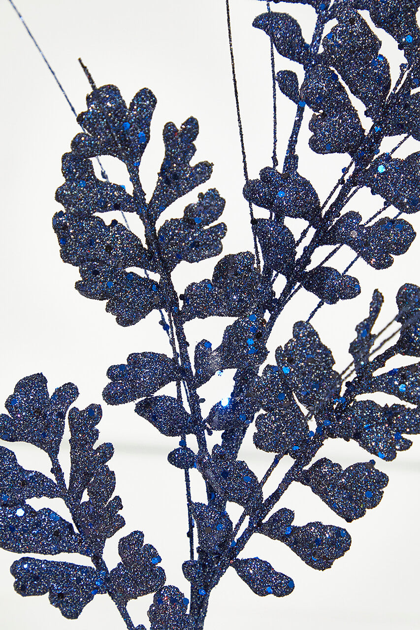 29" Glitter/Sequin Forest Fern Spray - Midnight Blue