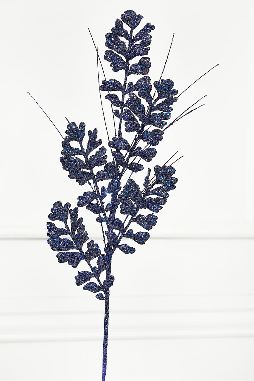 29" Glitter/Sequin Forest Fern Spray - Midnight Blue