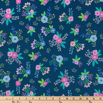 Quilting Cotton Navy Floral Apparel Fabric 100% Cotton