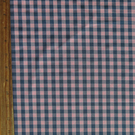 Pink and Navy Gingham Stretch Woven Fabric