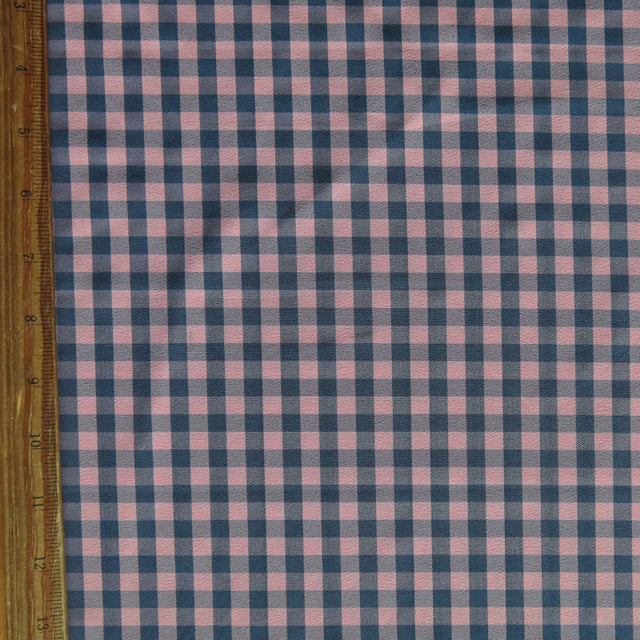 Pink and Navy Gingham Stretch Woven Fabric