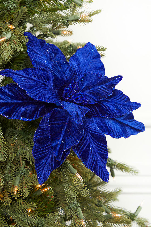 22" x 11" Royal Blue Velvet Poinsettia Stem