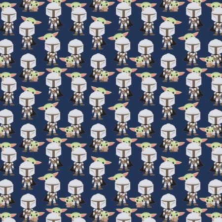 Quilting Cotton Star Wars Mandalorian Hello Friend Navy
