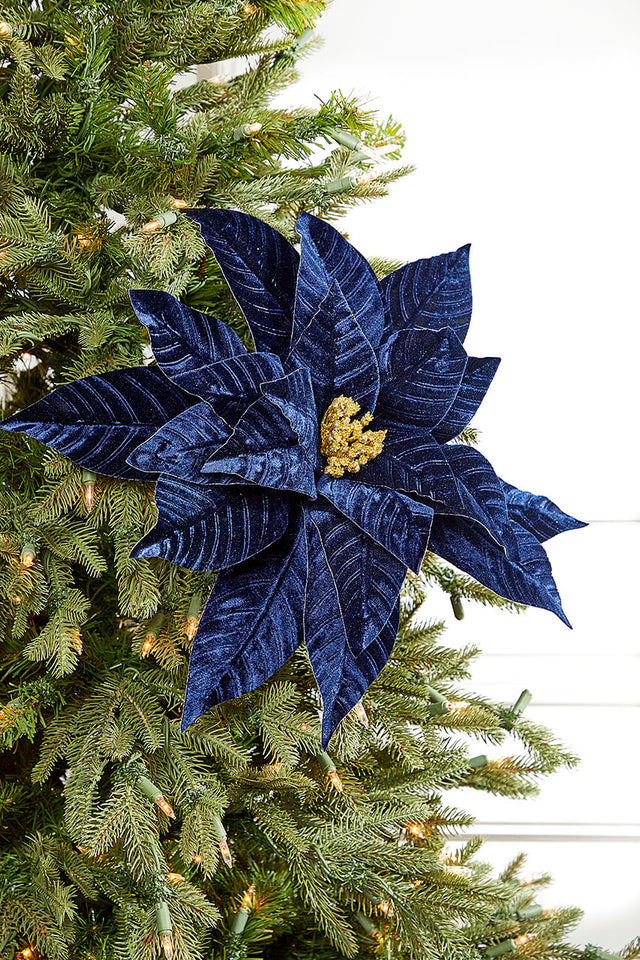 22" x 17" Midnight Blue with Gold Large Poinsettia Stem