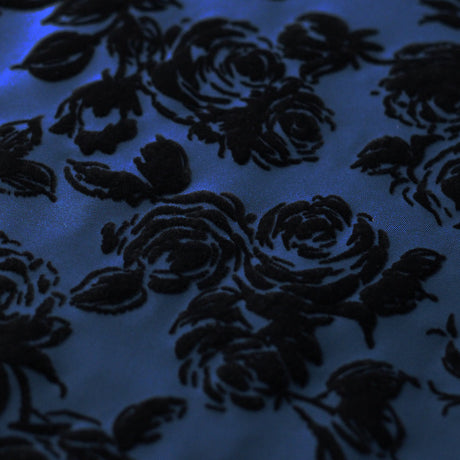 Rose Petal Nylon Spandex Fabric - Black Roses Floral, Violet or Navy, 58/60" Width (1 Yard)