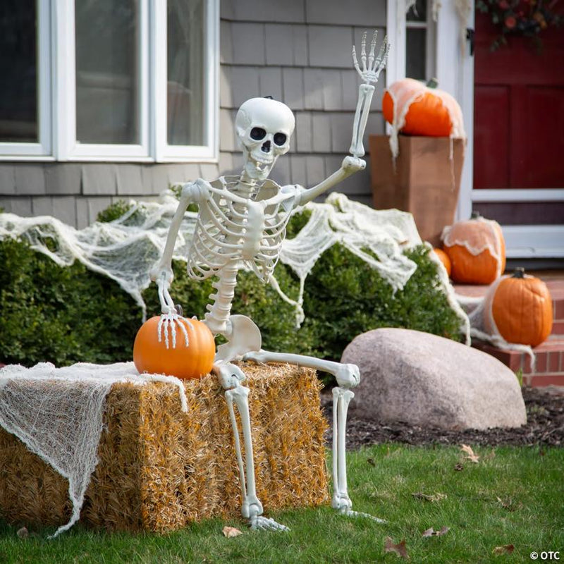 Neighborly Skeleton Halloween Decorating Kit with Posable Skeleton, showing a detailed skeletal bone design