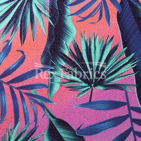 Neon Jungle Nylon Spandex Fabric - Violet Green/Pink Green Palm Leaf Print, 58/60" Width (1 Yard)