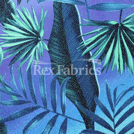 Neon Jungle Nylon Spandex Fabric - Violet Green/Pink Green Palm Leaf Print, 58/60" Width (1 Yard)