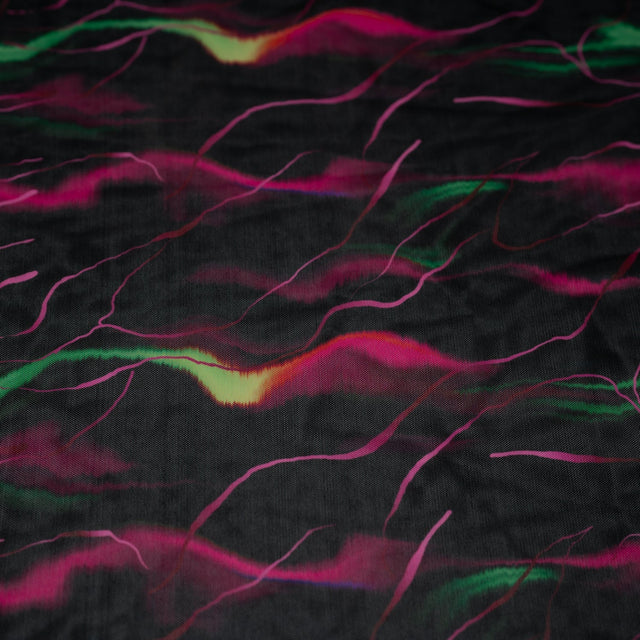 Neon Northern Lights Nylon Spandex Power Mesh Fabric - Neon Northern Lights Print, 55/56" Width (1 Yard)