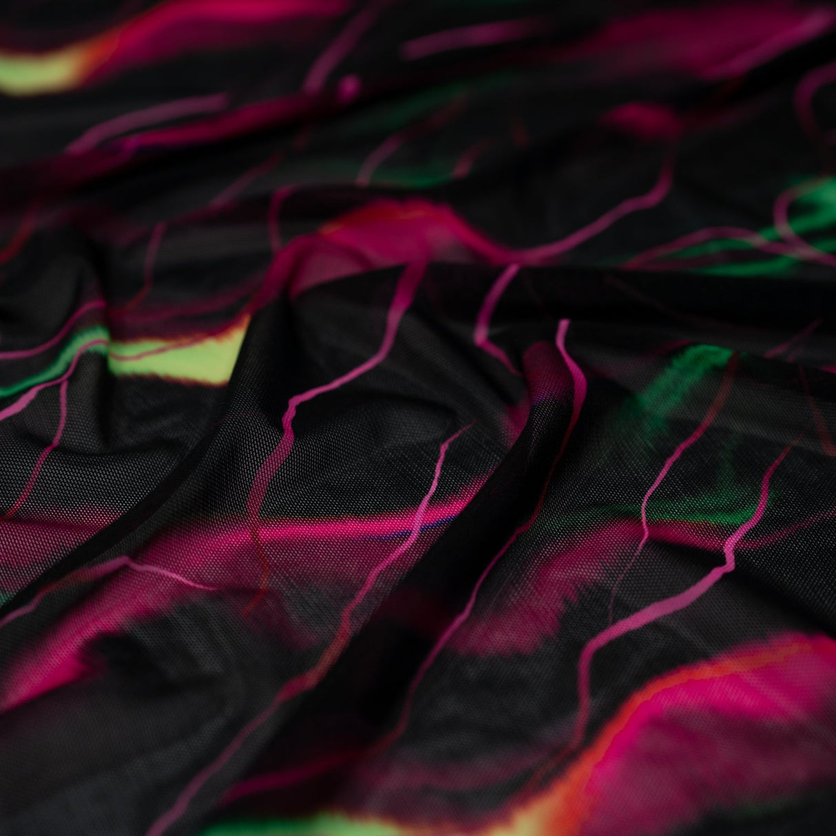 Neon Northern Lights Nylon Spandex Power Mesh Fabric - Neon Northern Lights Print, 55/56" Width (1 Yard)